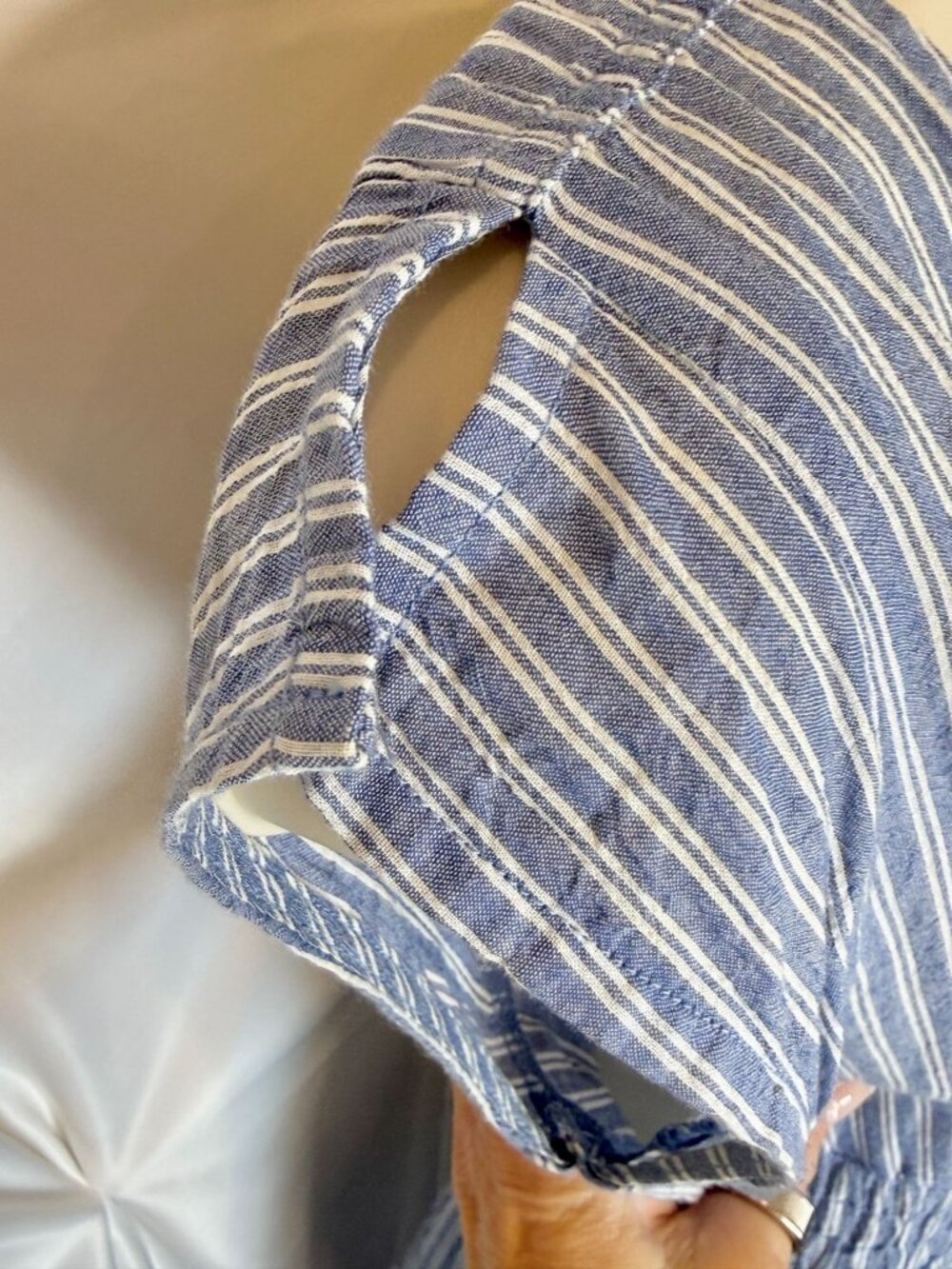 Felicitie Smocked Cotton Dress - Blue Stripe - Size S - Picture 7 of 8